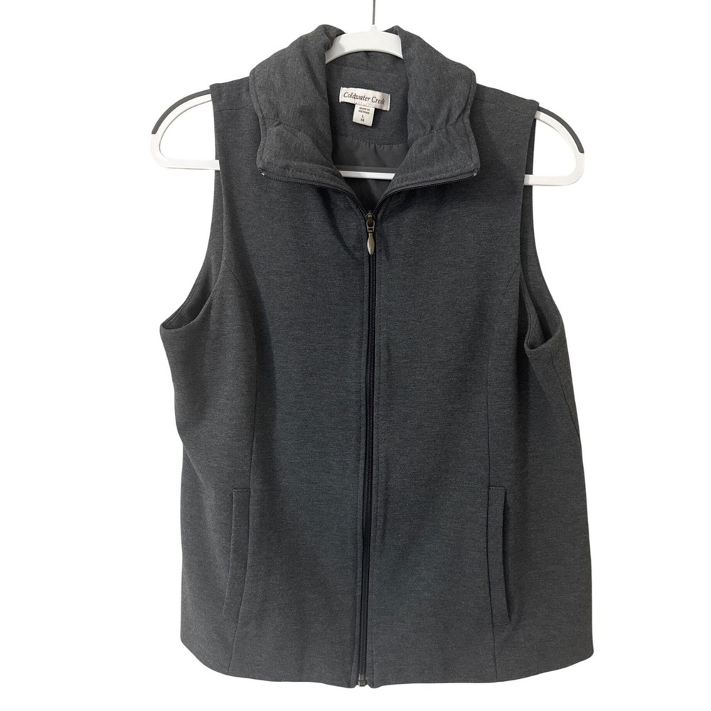 Coldwater Creek‎ Gray Zip Up Vest Sleeveless Puff Collar Size Large